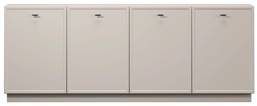 Comodă cu patru uși Lorini 200 cm - cașmir / mânere negre T-bar