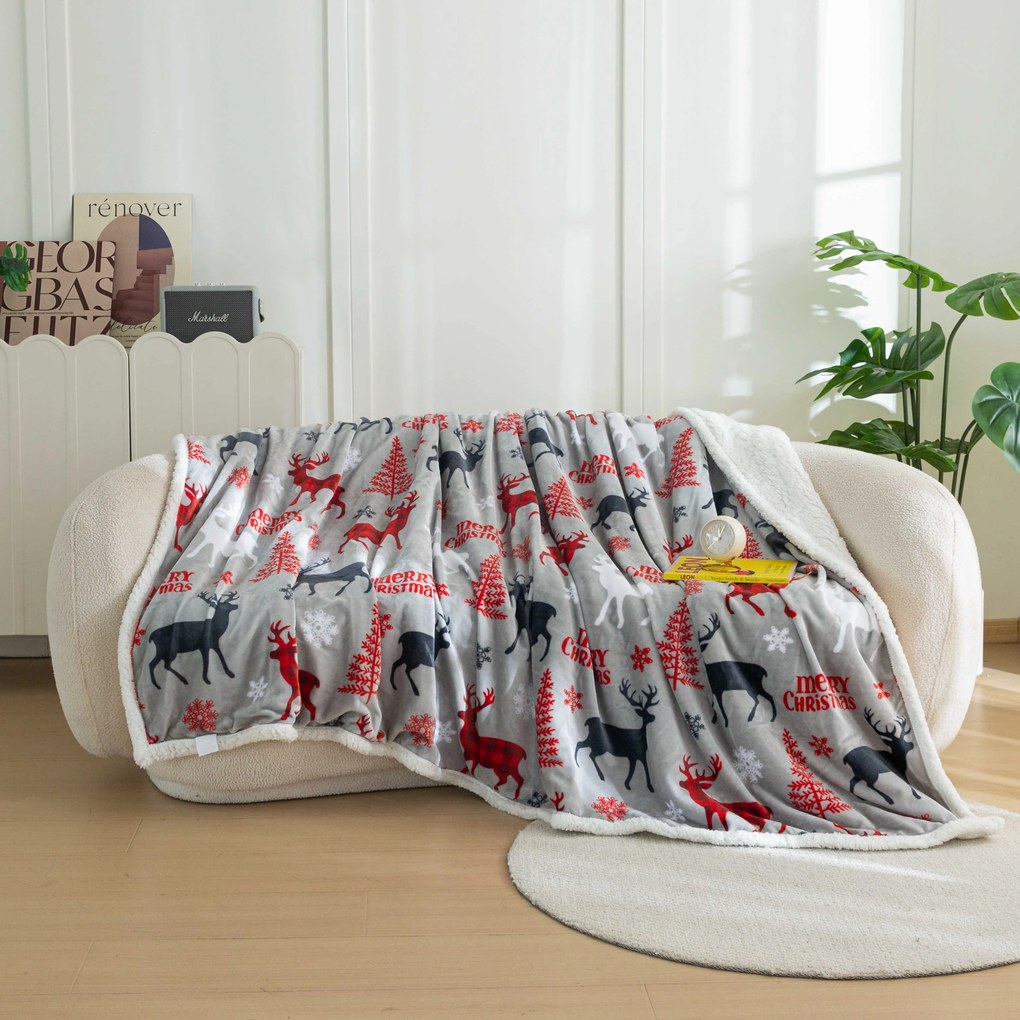 Patura miel din microplus de Craciun CHRISTMAS DEER gri Dimensiune: 160 x 200 cm