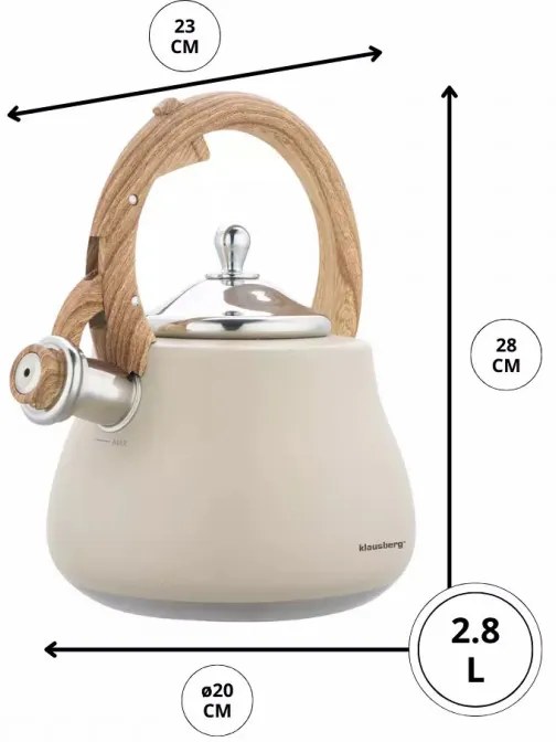 Ceanic cu fluier Klausberg KB 7919, 2,8 l, Maner izolat termic, Inductie, Bej