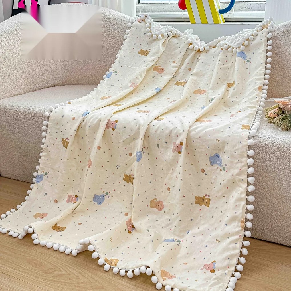 Pătură copii bumbac 100%, ursuleți și elefănței, 100x150 cm