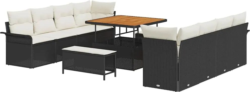 vidaXL Set de canapele pentru grădină cu pernă 11 pcs Negru și Crem