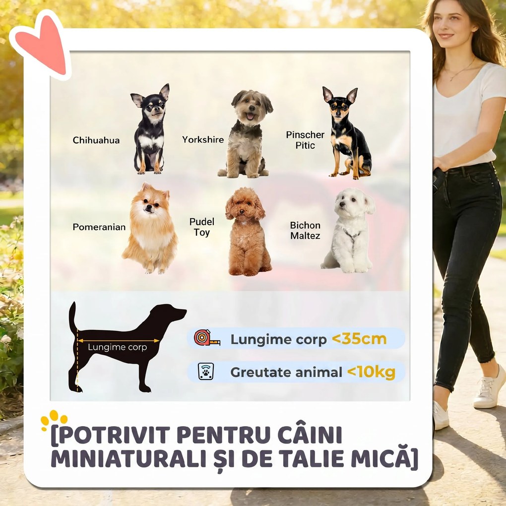 PawHut Cărucior Pliabil pentru Câini Mici, cu Suport pentru Pahar și Coș de Depozitare, până la 10 kg, Roșu | Aosom Romania