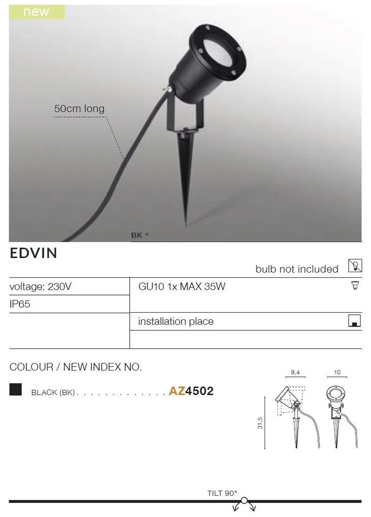 Tarus de exterior cu spot directionabil IP65 EDVIN