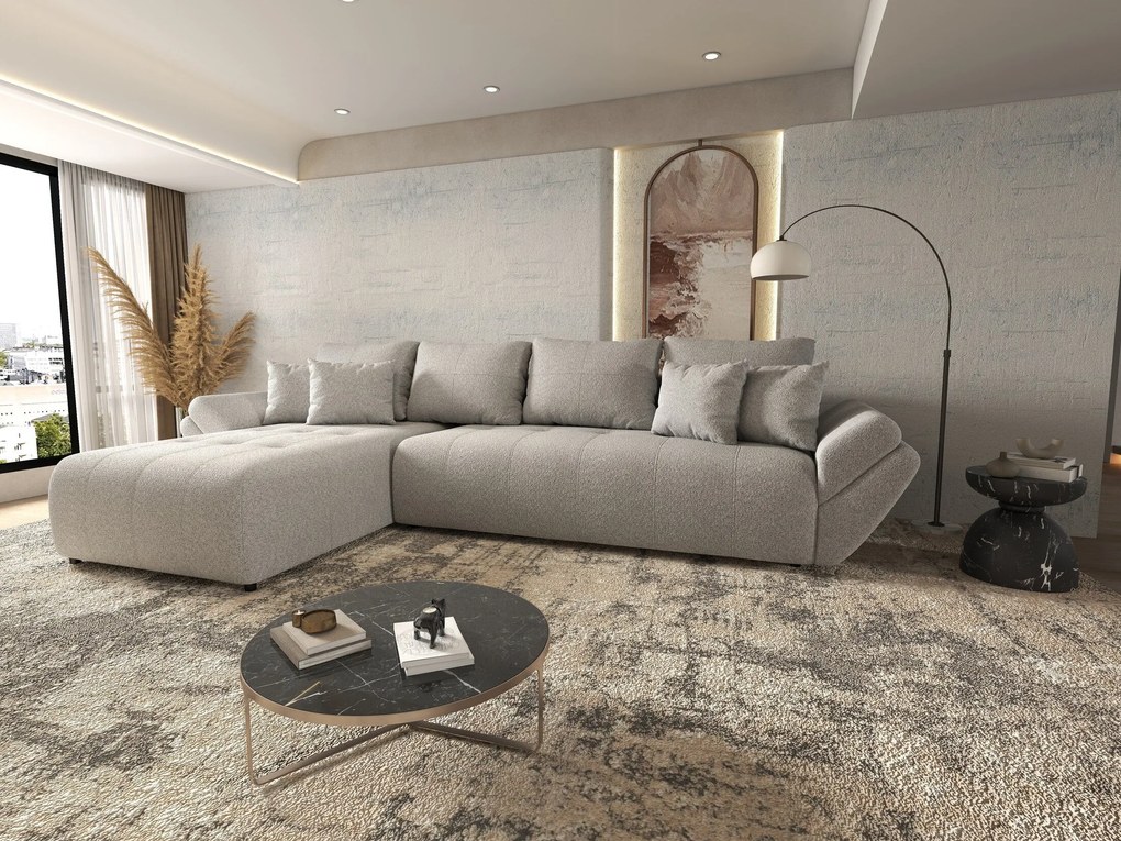 Colțar extensibil dumonde cu ladă de depozitare si sezut confortabil din spuma high-density, Berlin XL Euphoria Dove 350x185 cm