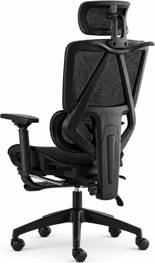 Scaun ergonomic, suport lombar dinamic, tetieră 3D, cotiere 3D, umeras, suport picioare, Mesh, Negru