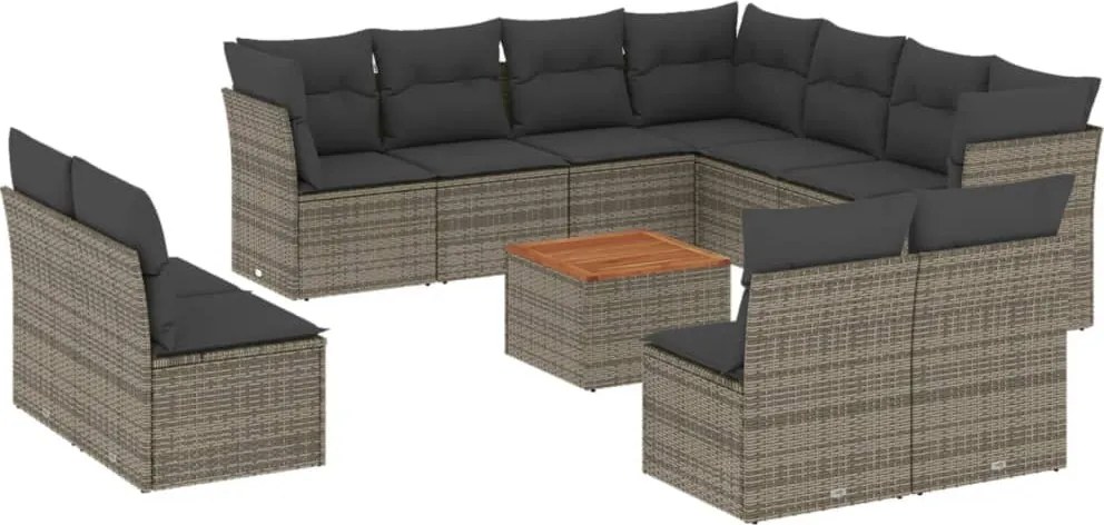 vidaXL Set canapea de grădină cu perne, 12 piese, gri, poliratan