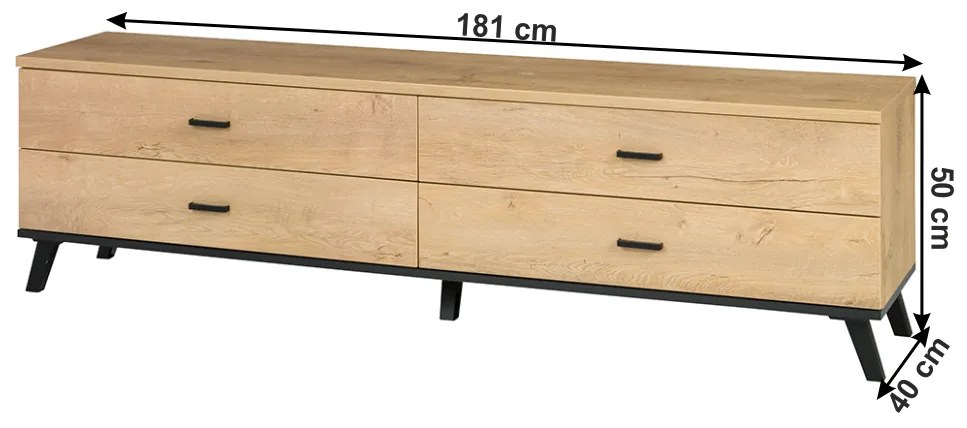 TV măsuţă, stejar lefkas/negru, SIRAN TYP 6