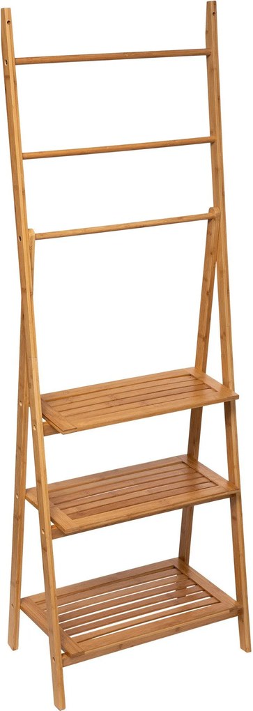 Suport baie cu 3 rafturi și suport pentru prosoape, 153 cm, bambus