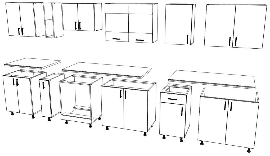 Set haaus V32, Gri Lucios/Alb, MDF, Blat Thermo 28 mm, L 340 cm