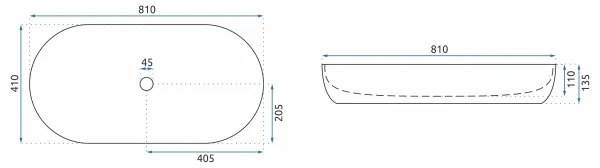 REA-U0563 - Lavoar pentru blat CLEO 41 x 81 cm, ceramică, alb lucios