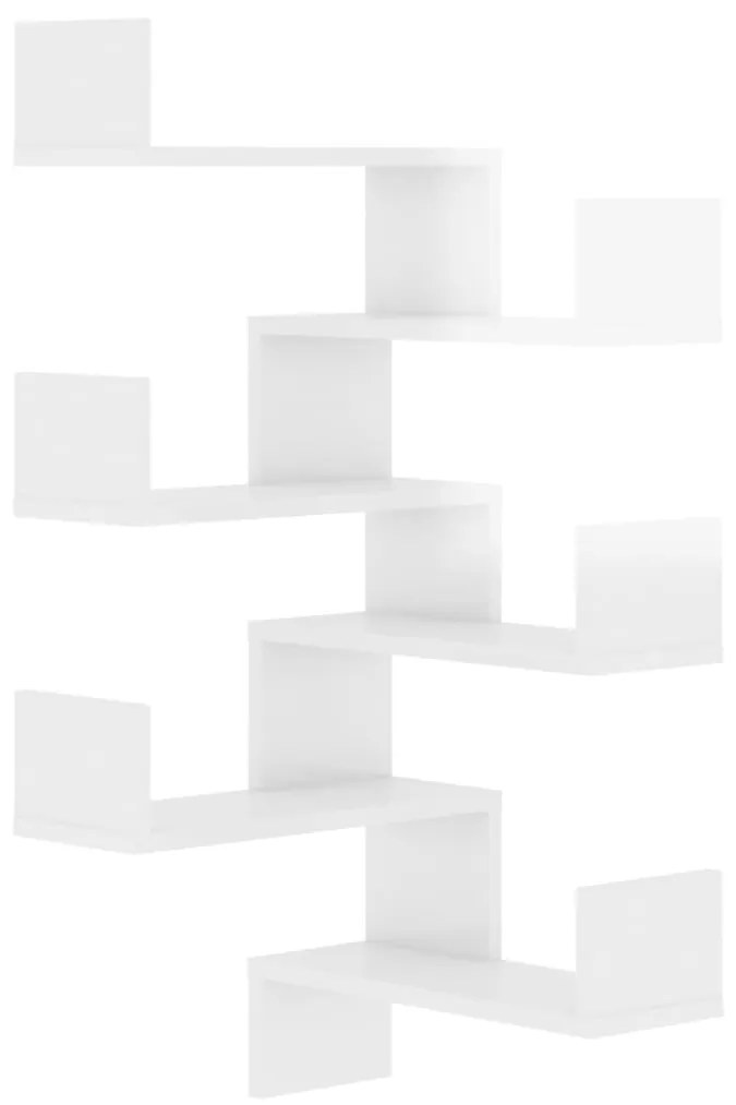 Rafturi de perete pe colț 2 buc alb extralucios 40x40x50 cm pal