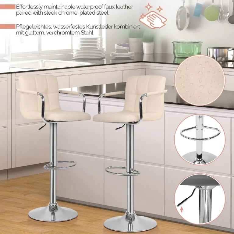 MIADOMODO Scaun de bar 2pcs, cu brațe, bej