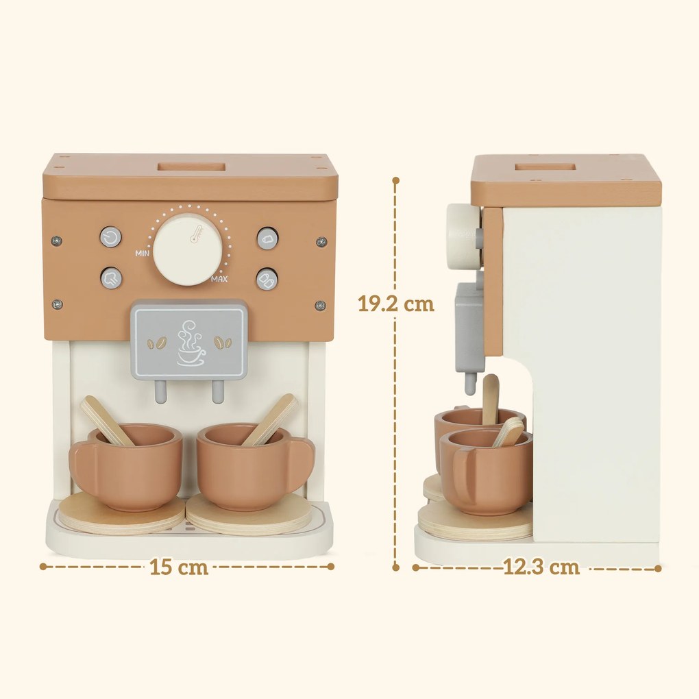 AIYAPLAY Set de joacă cu mașină de cafea din lemn, pentru copii de 3 ani cu accesorii, Maro | Aosom Romania