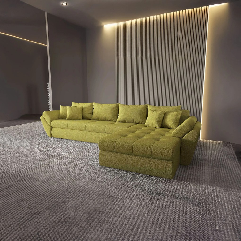 Colțar extensibil dumonde cu ladă de depozitare si sezut confortabil din spuma high-density, Loana XL Enjoy Verde II 335x185 cm