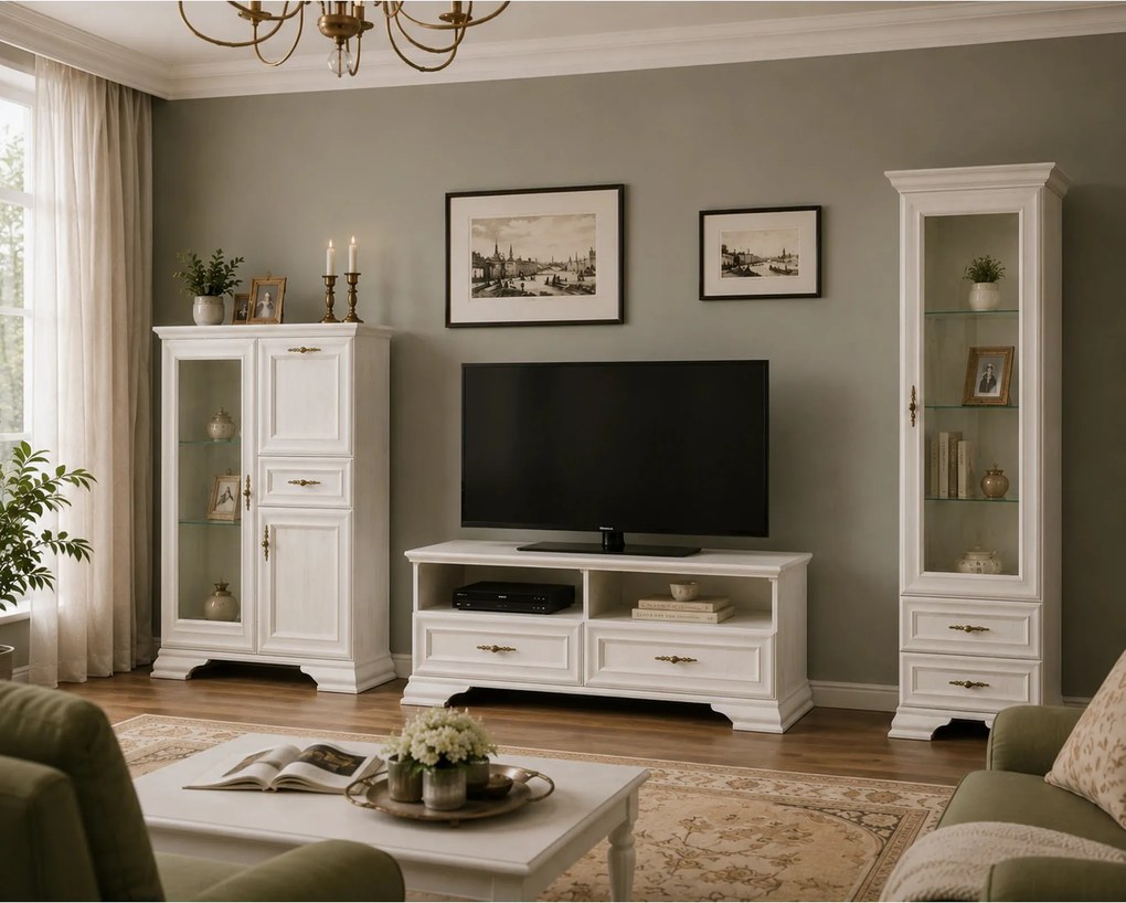 Mobilier living clasic IRYS, pin alb anderson, PAL laminat, 3 piese