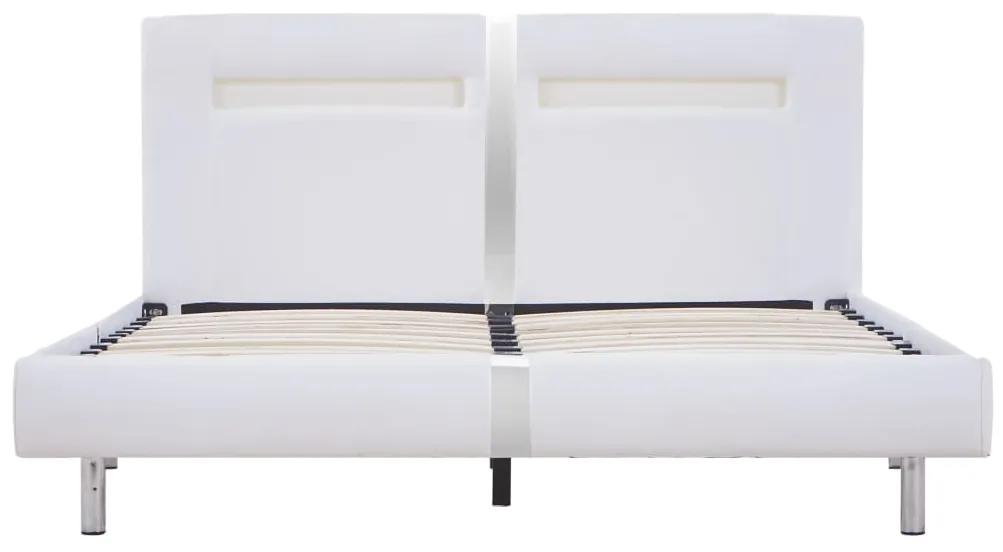 Cadru de pat cu LED, alb, 140 x 200 cm, piele artificiala Alb, 140 x 200 cm