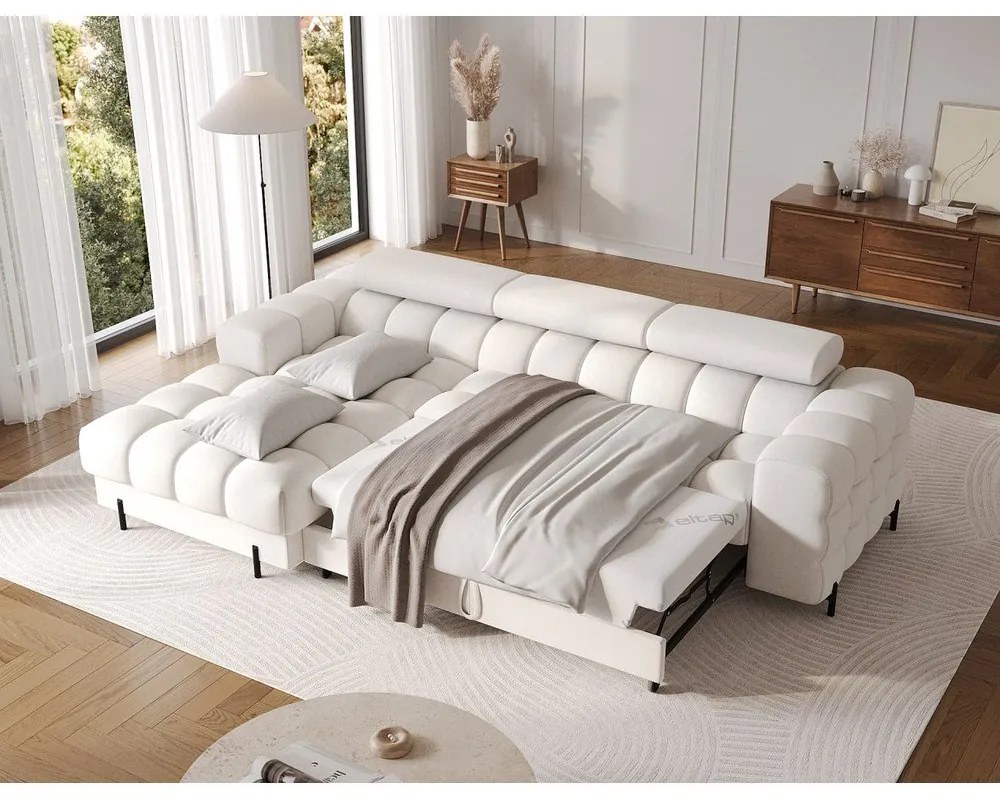 Colțar crem extensibil/cu spațiu de depozitare cu tapițerie din țesătură bouclé (cu colț pe partea stângă/cu șezlong) Felro – ELTAP