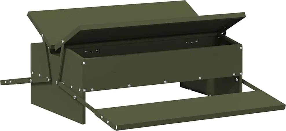 vidaXL Hrănitor cu pedale pentru pui Verde măsliniu 75 x 53 x 20,5 cm