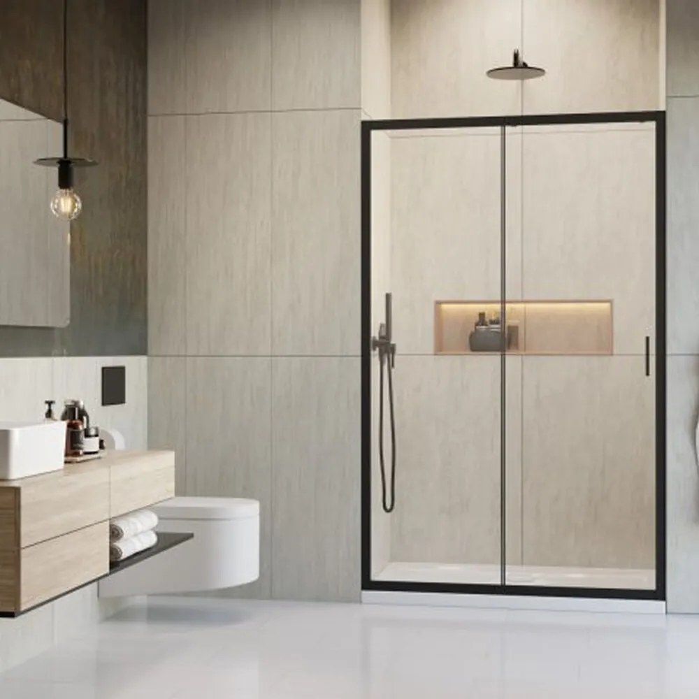 Usa de nisa culisanta Radaway Alienta 110 cm negru-transparent sticla 5 mm