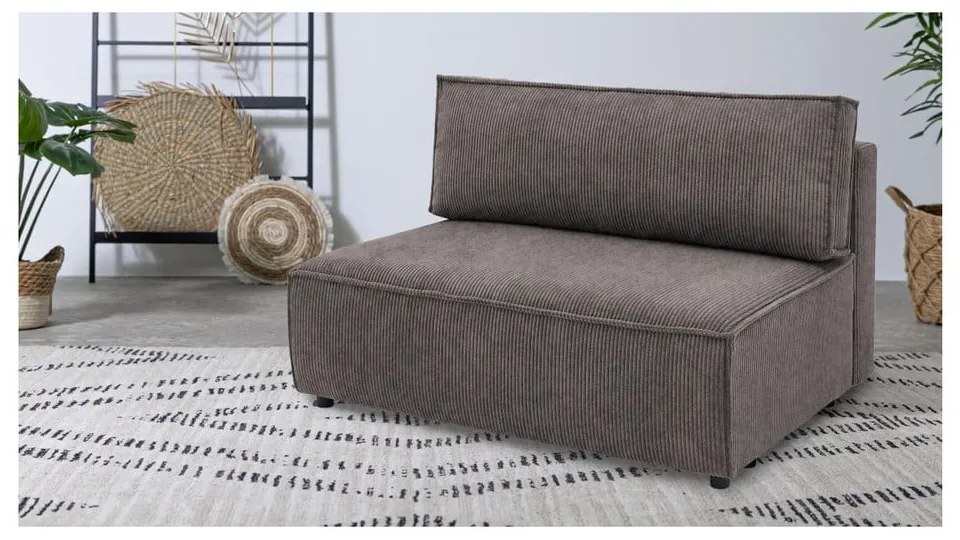 Modul pentru canapea maro deschis cu tapițerie din catifea reiată (de mijloc) Nihad modular – Bobochic Paris