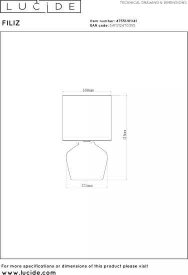 Lucide 47551/81/41 - Lampă de masă FILIZ 1xE14/40W/230V maro