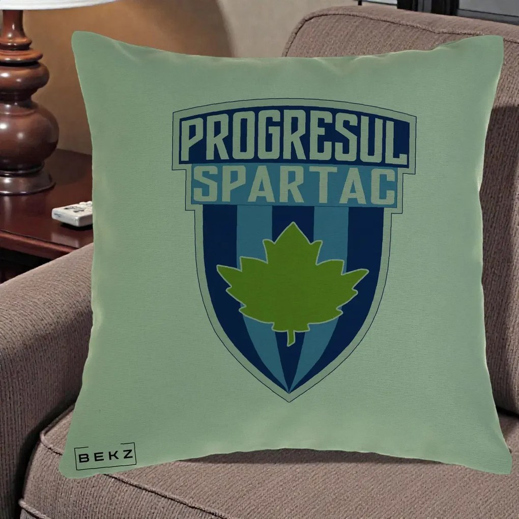 Perna Personalizata Progresul Spartac Fotbal, 40x40 cm, Verde, Husa Detasabila, Perna Inclusa, BEKZ®
