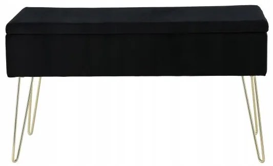Banca pentru dormitor cu spatiu de depozitare, picioare metal, catifea, negru, 75x30x40 cm