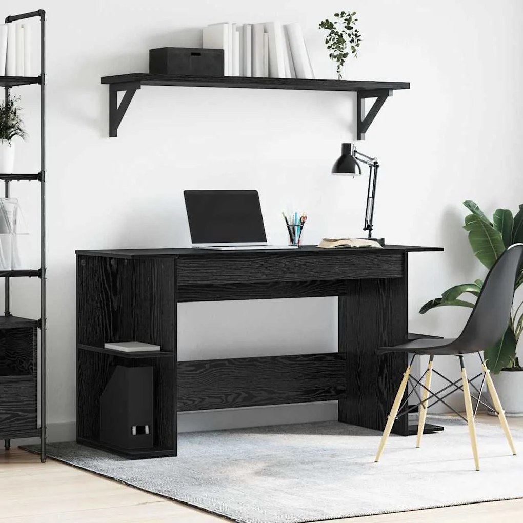 vidaXL Birou cu raft Stejar negru 140 x 50 x 75 cm Lemn compozit