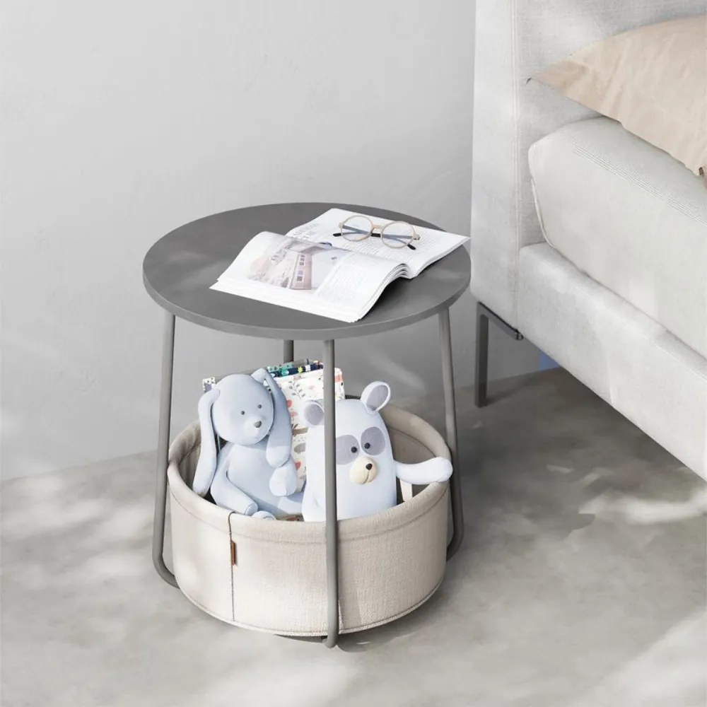 Măsuță rotundă cu coș de depozitare COLETTE, 45x50cm, gri/alb Vasagle