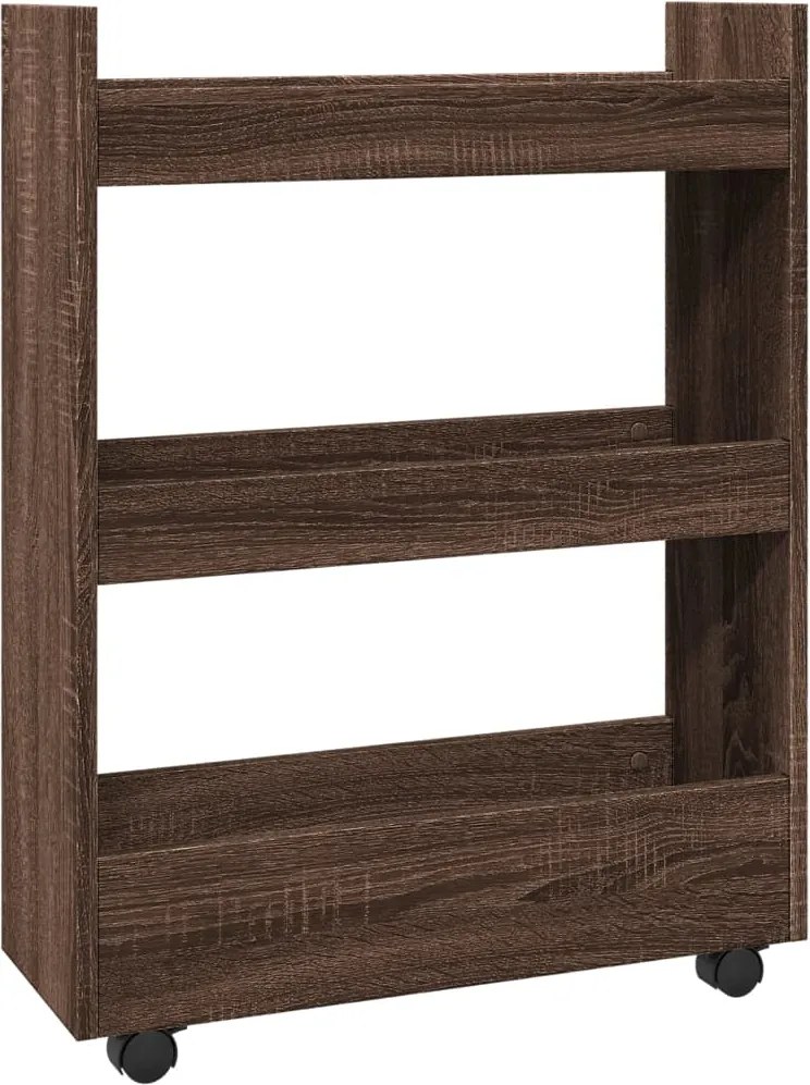 vidaXL Cărucior de depozitare îngust, 3 niveluri stejar maro lemn