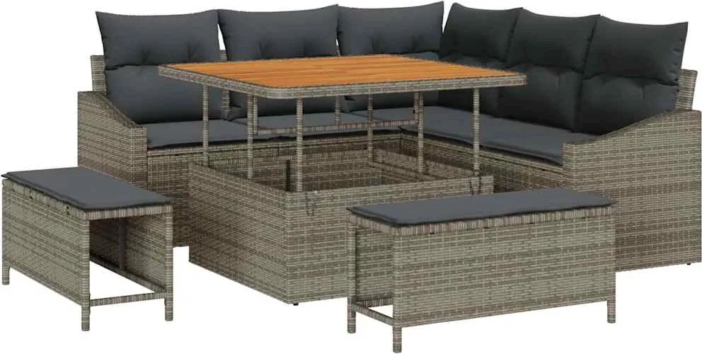 vidaXL Set de canapele pentru grădină cu pernă 8 pcs Gri Rattan poli