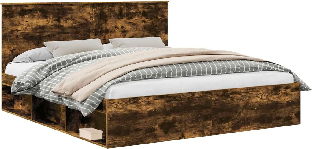 vidaXL Cadru de pat Stejar fumuriu 180 x 200 cm Lemn de pin masiv