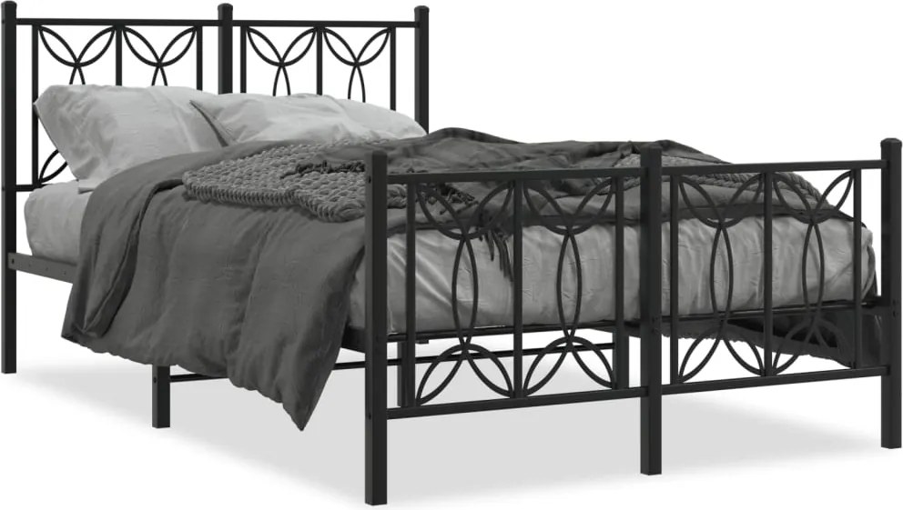 vidaXL Cadru pat metalic cu tăblie de cap/picioare, negru, 120x190 cm