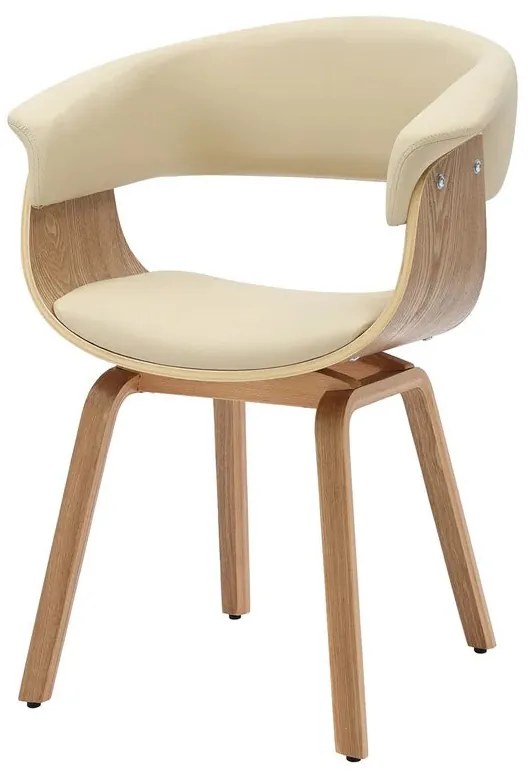 Scaun retro imitatie piele bej crem, lemn furniruit ORGANIC