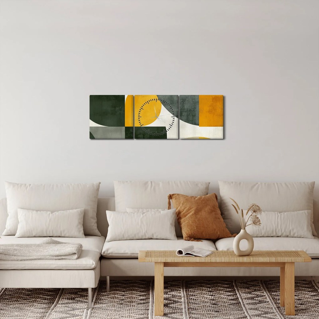 Tablou - Abstracție în culoare de măslin (cu ceas) (90x30 cm)