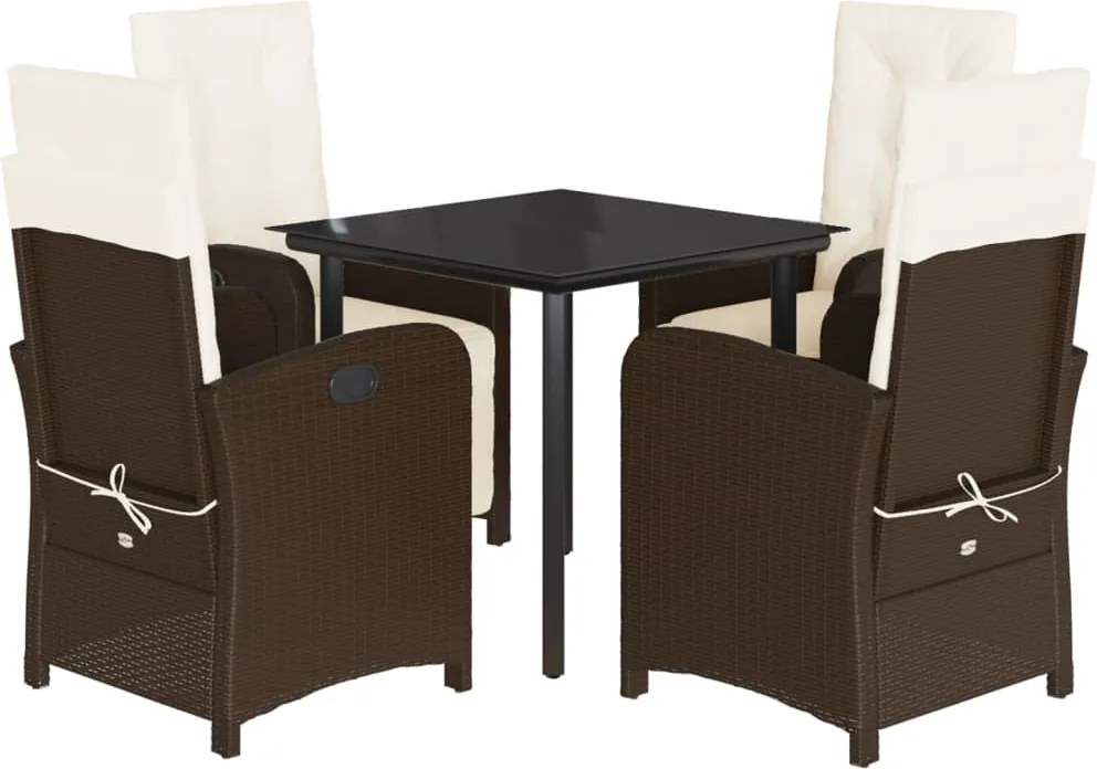 vidaXL Set mobilier de grădină, 5 piese, cu perne, maro, poliratan