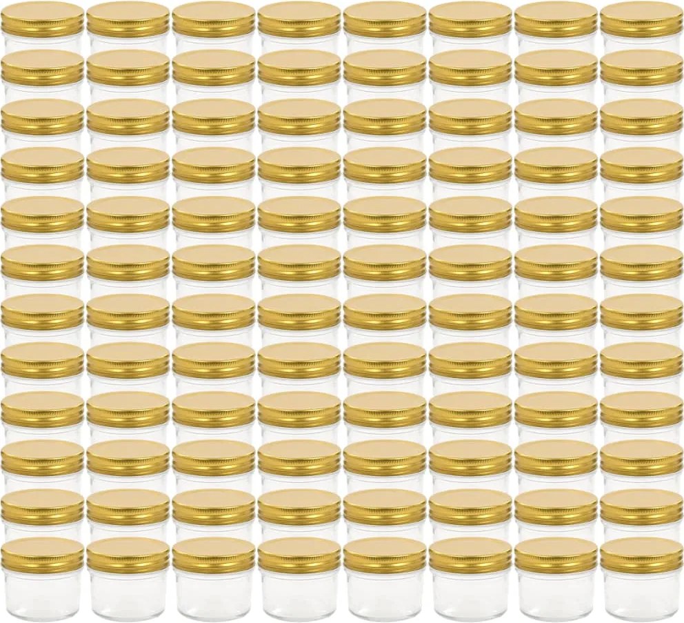 vidaXL Borcane din sticlă pentru gem, capace aurii, 96 buc, 110 ml