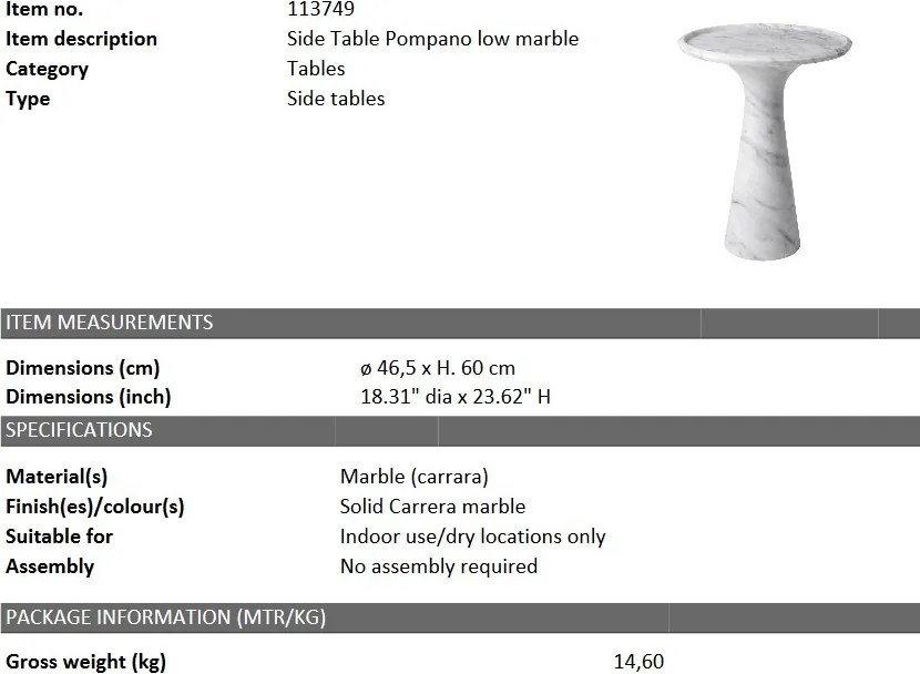 Masuta auxiliara design LUX din marmura Pompano low 113749 HZ