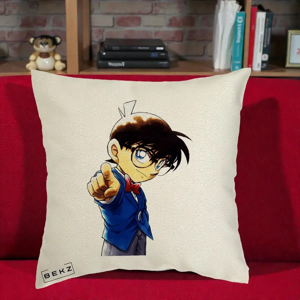 Perna Personalizata Detective Conan Conan Arata, 40x40 cm, Ecru, Husa Detasabila, Perna Inclusa, BEKZ®