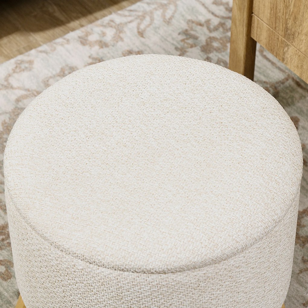 HOMCOM Pouf rotund suport pentru picioare, taburet cu spațiu de depozitare, picioare din lemn, design modern, crem | Aosom Romania