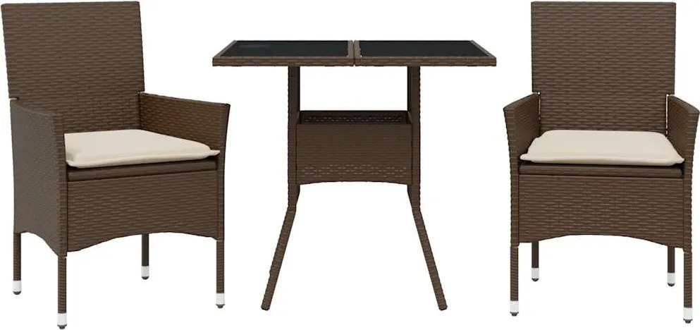 vidaXL Set mobilier de grădină cu perne 3 piese maro poliratan&sticlă