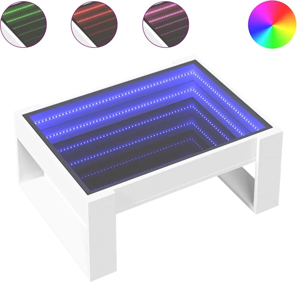 vidaXL Măsuță de cafea cu LED infinity, alb, 70x53x30 cm