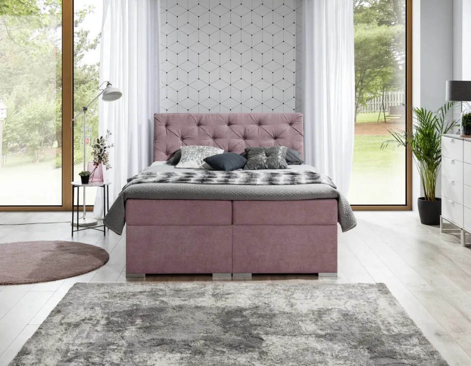 Pat tapitat, boxspring, cu spatiu pentru depozitare, 160X200 cm, Balvin 2, Eltap (Culoare: Gri deschis texturat)