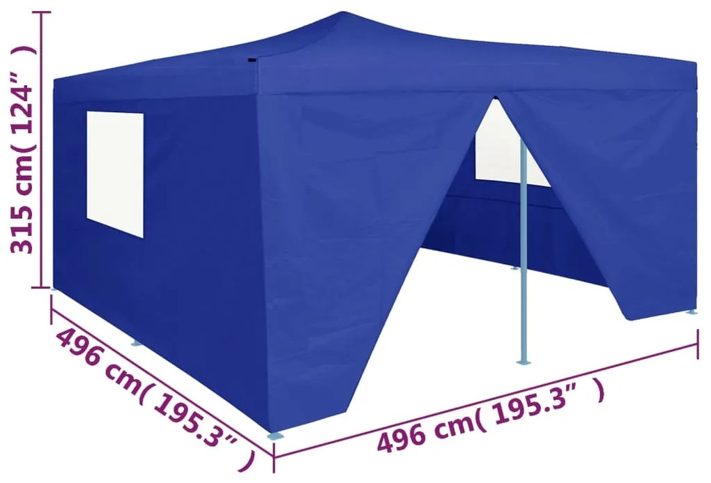 Pavilion pliabil cu 4 pereti laterali, albastru, 5 x 5 m Albastru, 5 x 5 m