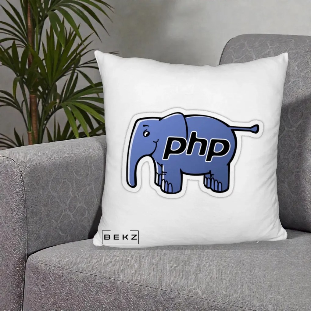 Perna Personalizata PHP Elephant, 40x40 cm, Alb Pufos, Husa Detasabila, Perna Inclusa, BEKZ®