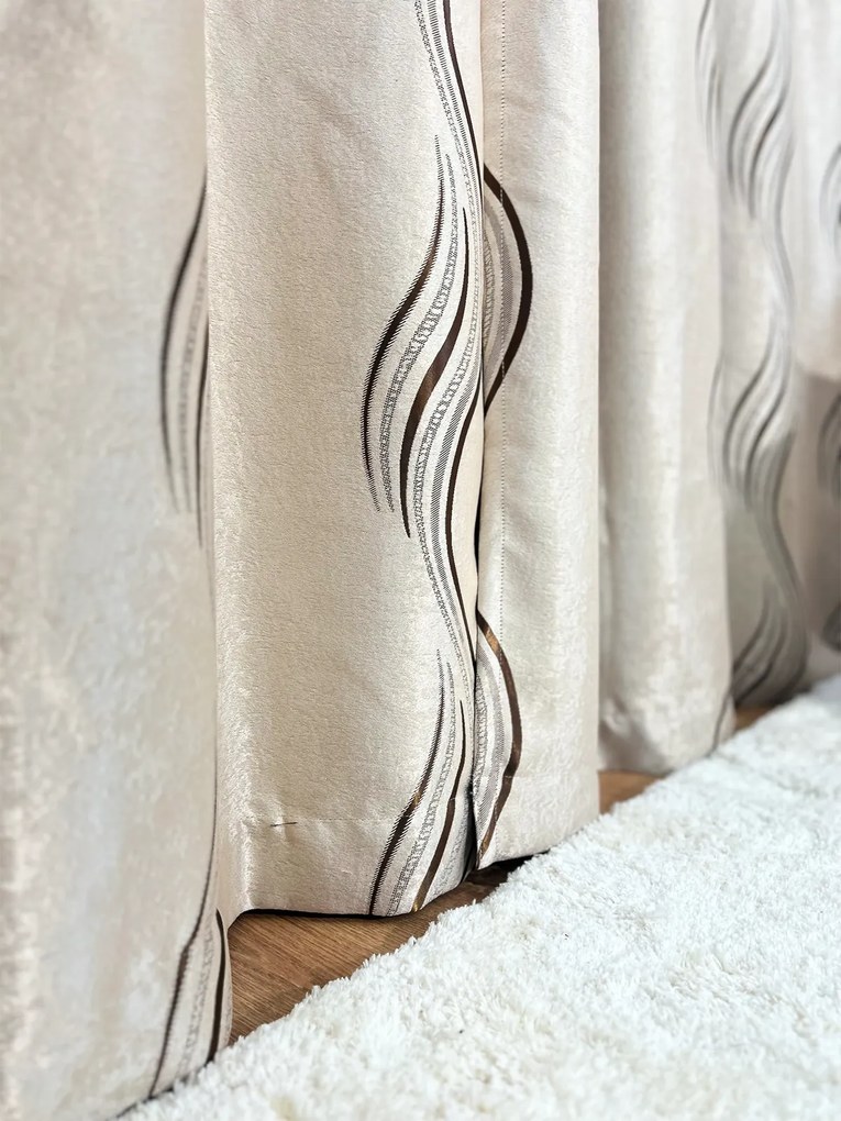 Draperie Blackout crem cu linii delicate maro