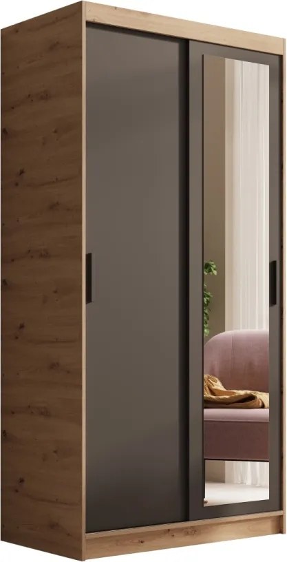 Dulap cu usi glisante si oglinda, 100x60x205 cm, Hailey 100, ADRK Furniture (Culoare: Negru / Negru)