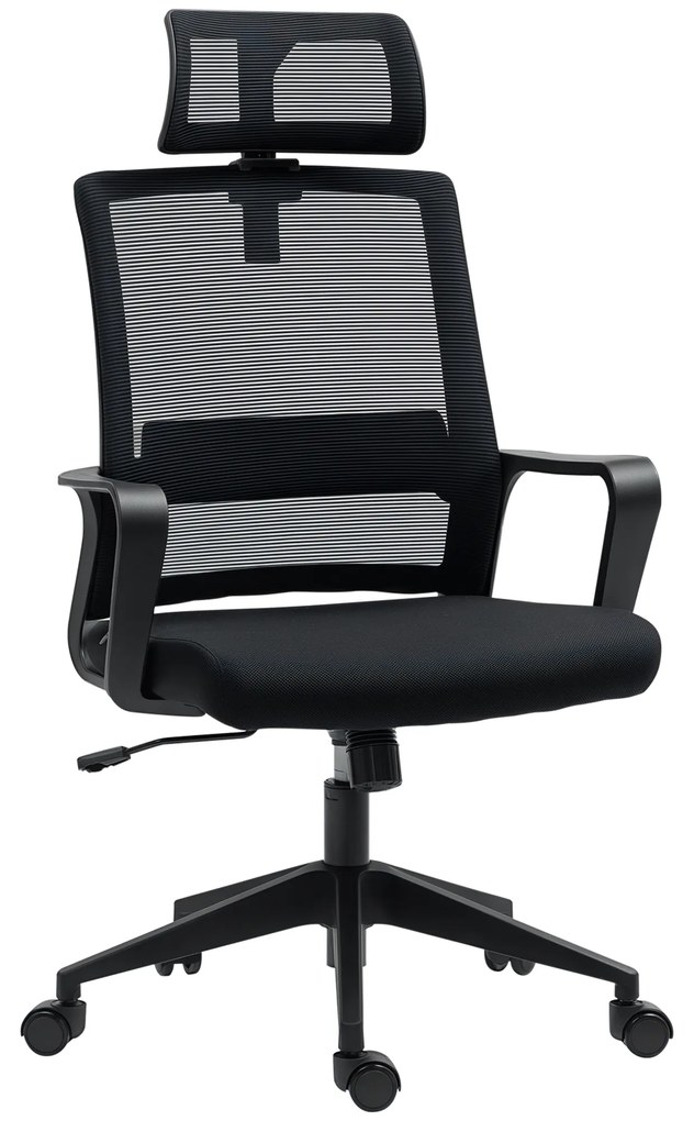 HOMCOM Scaun de Birou Ergonomic cu Tetieră, Înălțime Reglabilă și Funcție de Balansare, 60x64x102-112 cm, Negru | Aosom Romania