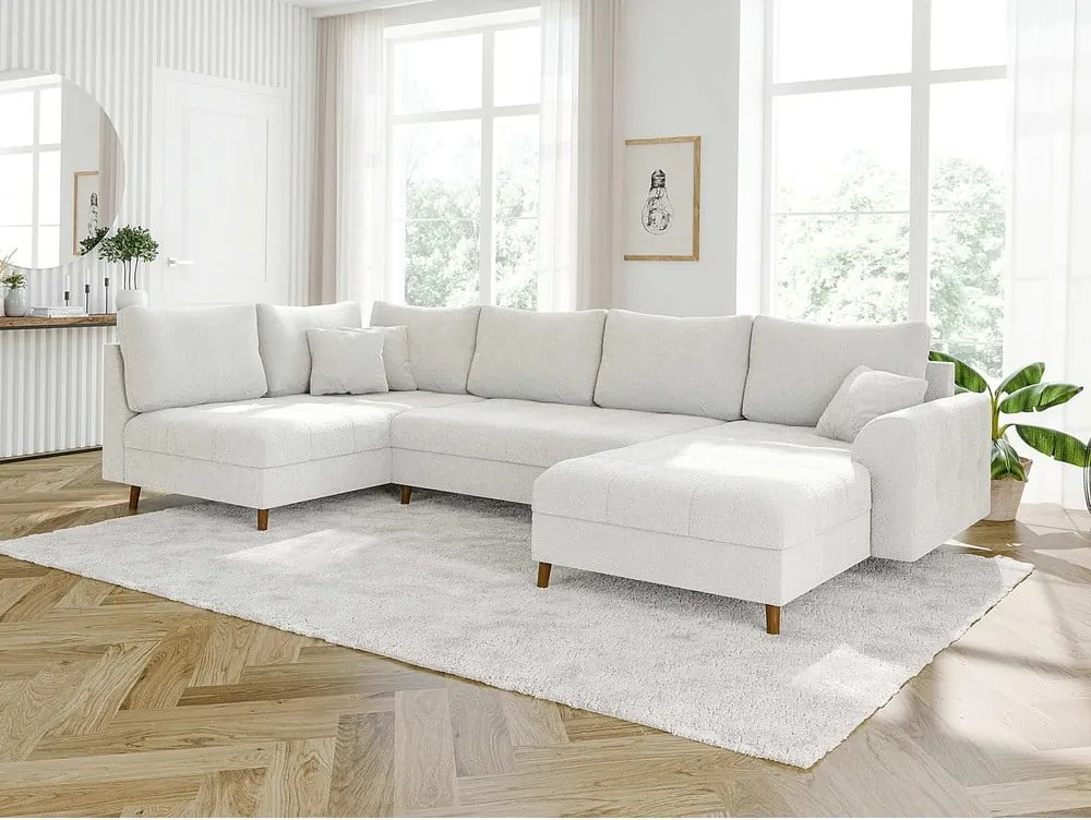 Colțar crem cu tapițerie din țesătură bouclé (colț dreapta/în formă de "U") Ariella – Ropez