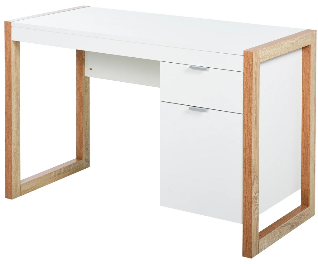 HOMCOM Birou de Lucru Spațios cu Sertar Dulap Picioare în Formă de Cadru de Stil Modern 112,5x50x75,5 cm Alb | Aosom Romania